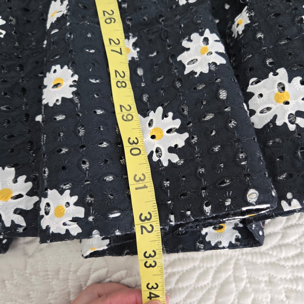 MAJE Rayom Daisy Print Eyelet Dress Black White Long Sleeve Crossover V-Neck - Picture 6 of 10
